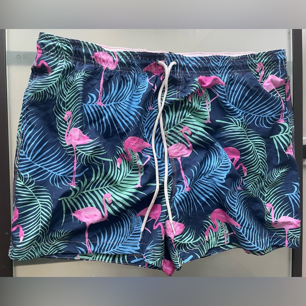 Men’s lined Flamingo Tropical Swim Trunks Shorts - size XL - bathing suit